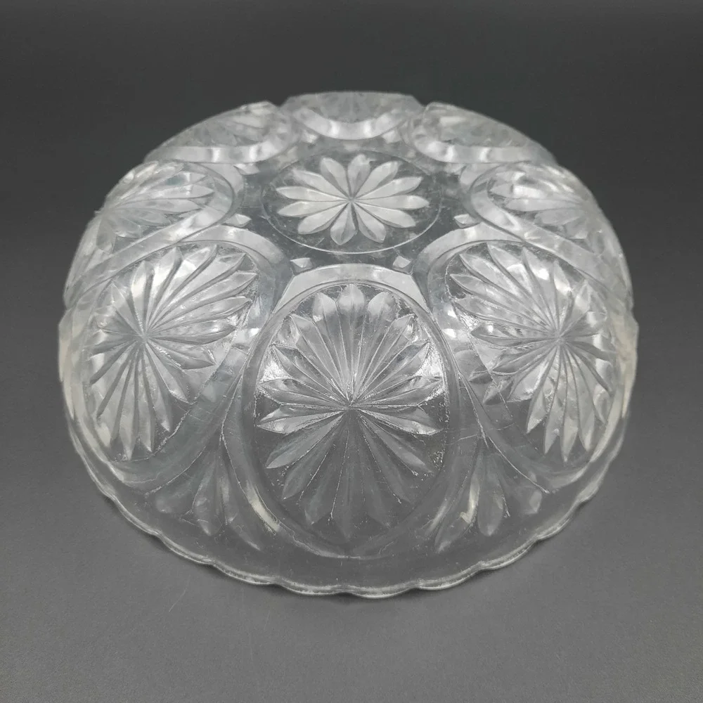 Two Vintage Pressed Glass Bowls‎ with Scalloped Edge & Starburst Arches Pattern